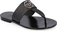 PHILIPP PLEIN Leather Flat Sandals Hexagon Men