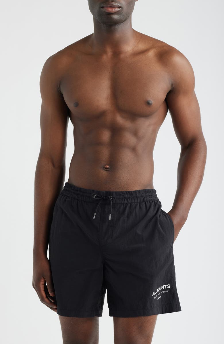 AllSaints Underground Swim Trunks, Main, color, Jet Black