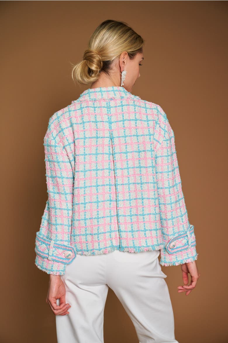 A-Line Plaid Tweed Jacket, Alternate, color, White / Pastel
