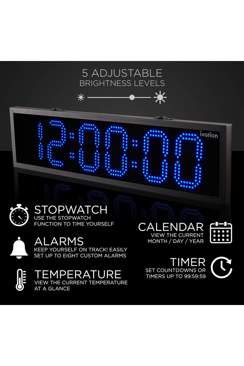 48 Waterproof Outdoor Digital LED Clock with Auto Time Sync, Temperature & Date, Alternate, color, Blue
