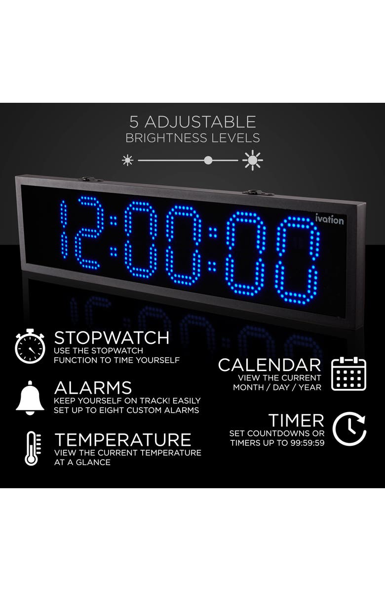 Ivation 48 Waterproof Outdoor Digital LED Clock with Auto Time Sync, Temperature & Date, Alternate, color, Blue
