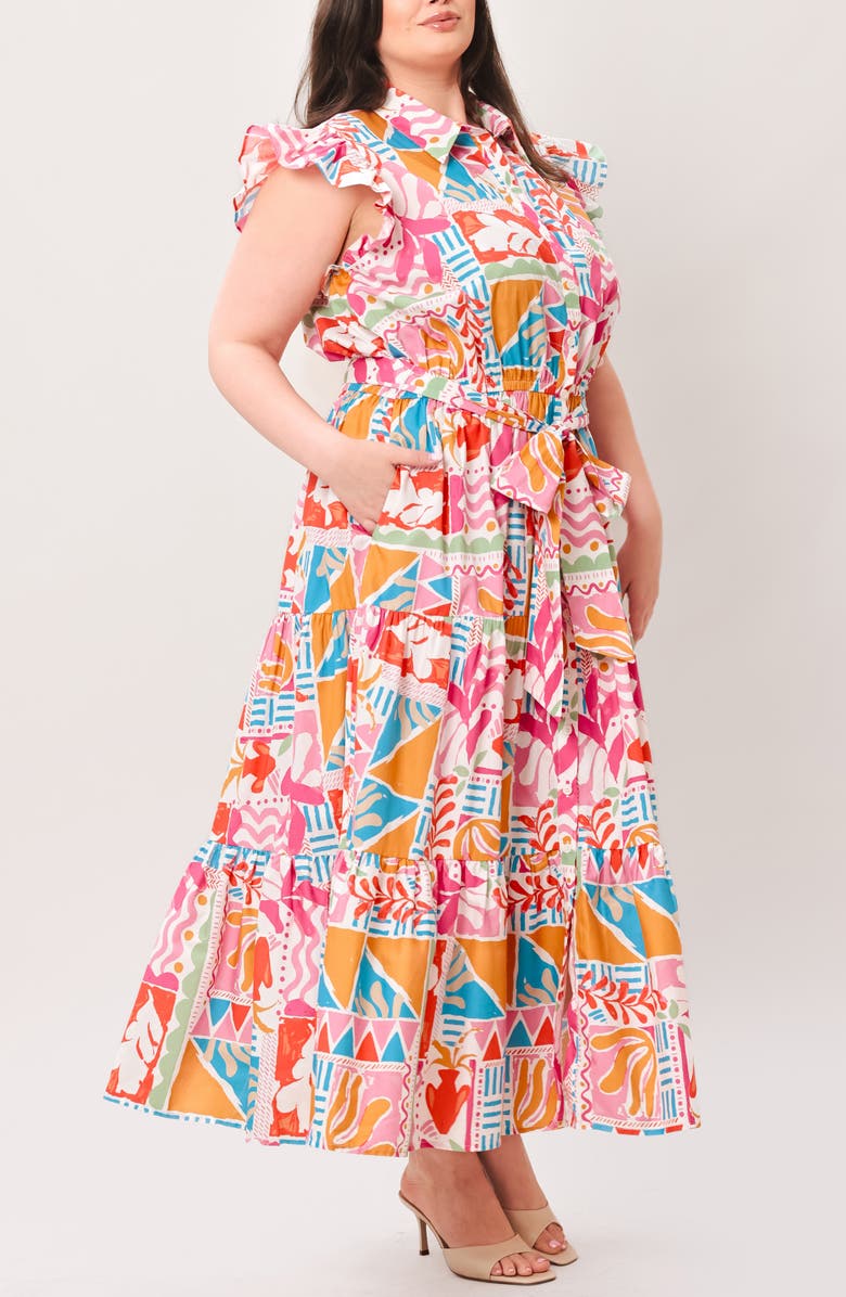 FLYING TOMATO Printed Maxi Shirtdress, Alternate, color, Multi Print