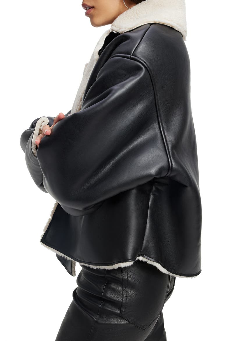 Faux Leather & Faux Shearling Oversize Jacket, Alternate, color, BLACK001