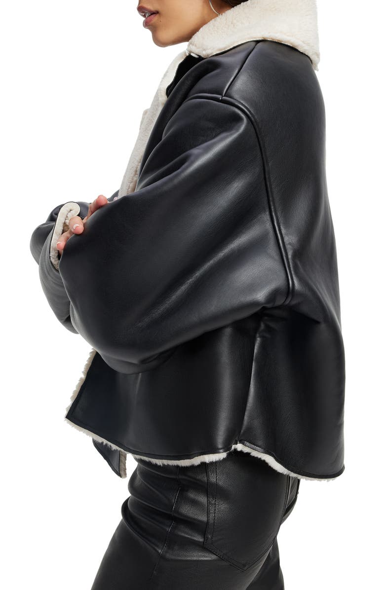 Good American Faux Leather & Faux Shearling Oversize Jacket, Alternate, color,