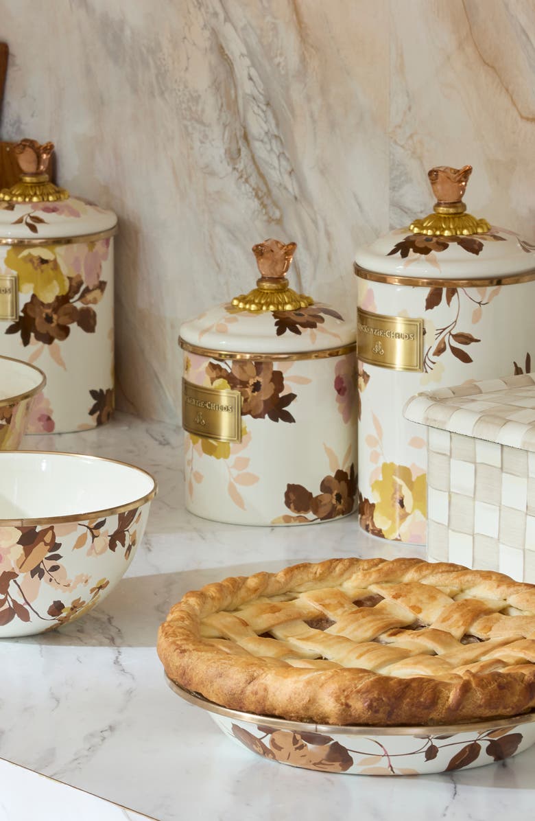 MACKENZIE CHILDS Wild Rose Small Enameled Steel Canister, Alternate, color, White