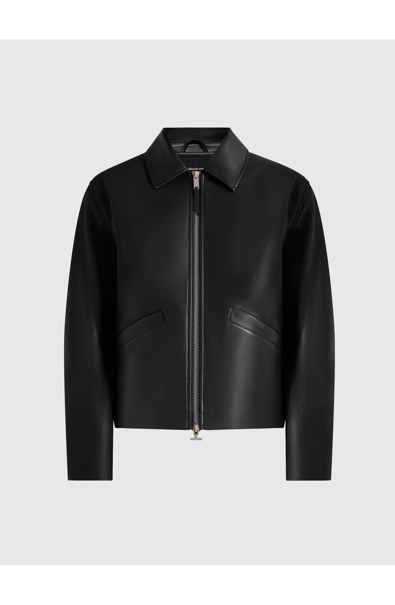 Manière De Voir Yves Minimal Leather Jacket, Alternate, color, Black