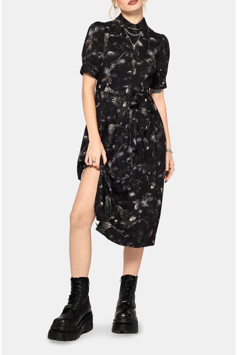 Crimson Magpie And Moth Midi Shirt Dress, Alternate, color, Black