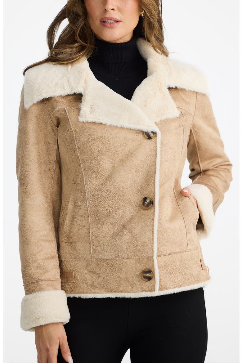 Haywood Faux Fur & Faux Suede Jacket, Alternate, color, TAN