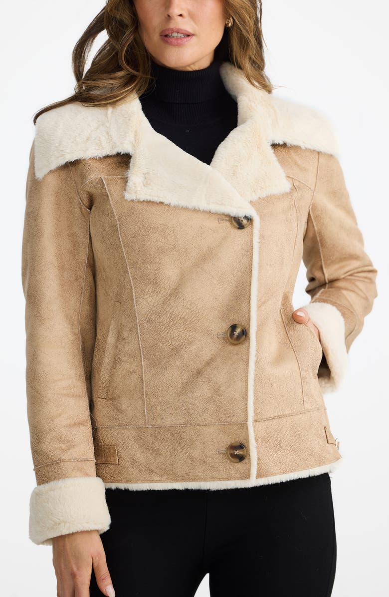 Brave+True Haywood Faux Fur & Faux Suede Jacket, Alternate, color, Tan