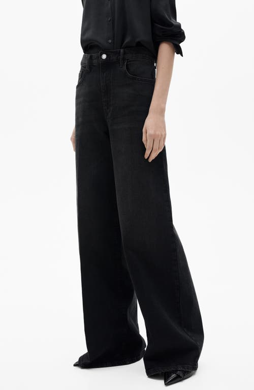 Shop Mango High Waist Wide Leg Jeans In Black Denim