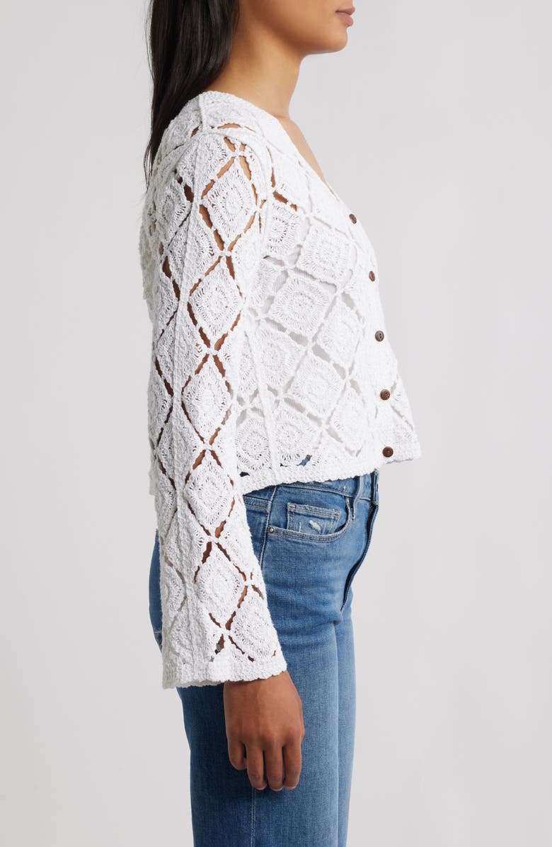 Bobeau Crochet Cardigan, Alternate, color, White