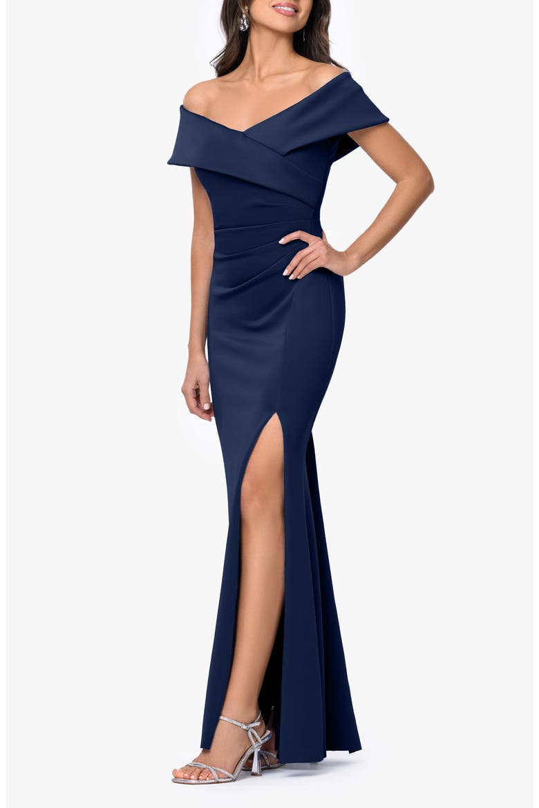 Long Ruched Scuba Gown, Alternate, color, MIDNIGHT