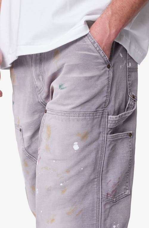 Mnml Baggy Fit Dirty Painted Cotton Canvas Carpenter Pants In Gray