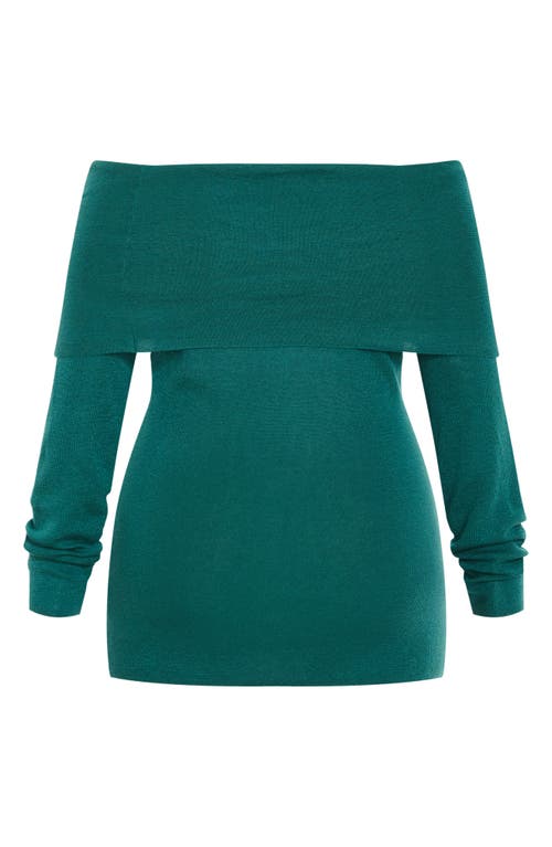City Chic Florence Foldover Off The Shoulder Sweater In Green