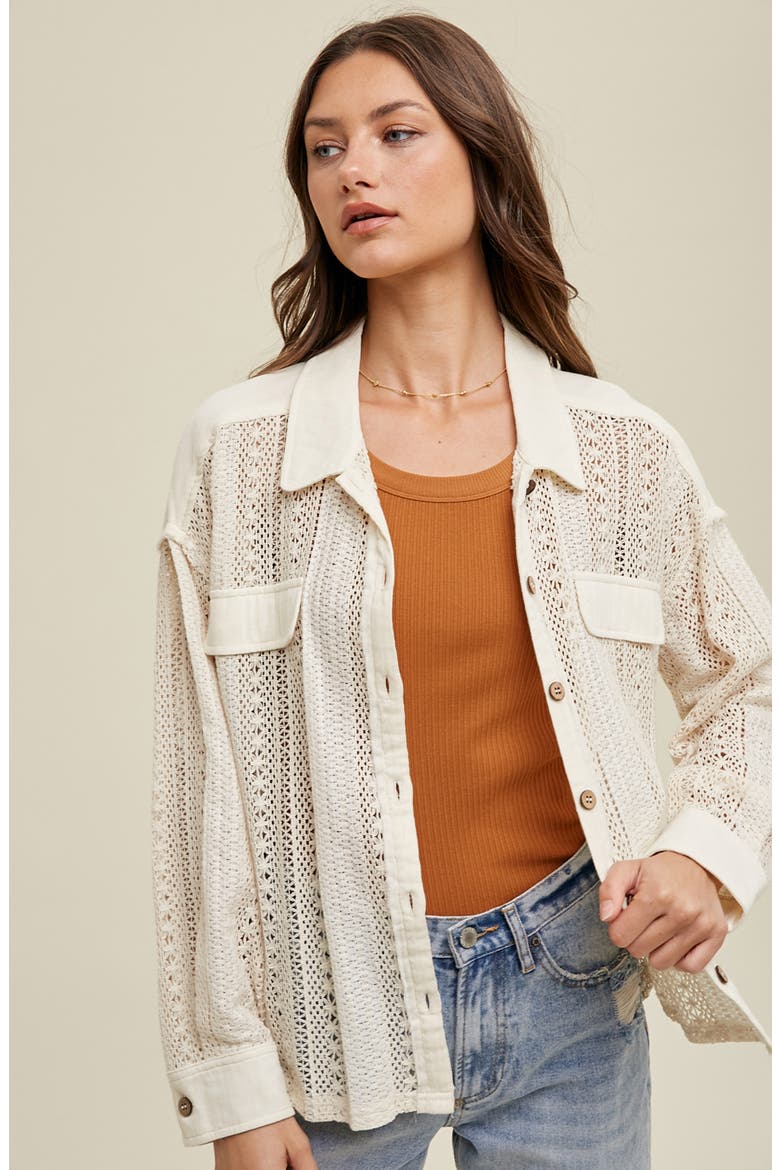 Open Stitch Button-Up Shirt, Alternate, color, NATURAL