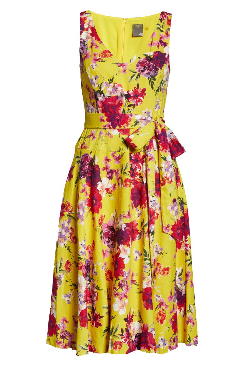 Floral Sleeveless Linen Blend A-Line Dress, Alternate, color, GOLD/ PINK/ VIOLET