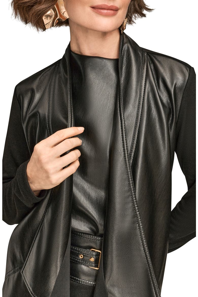Flyaway Faux Leather & Knit Jacket, Alternate, color, BLACK