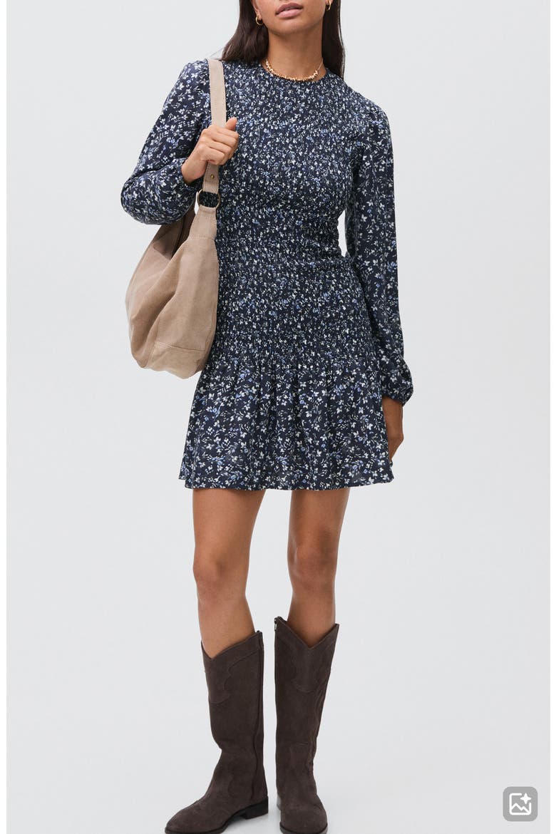 Smocked Long Sleeve Dress, Main, color, NAVY