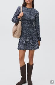 MANGO TEEN Smocked Long Sleeve Dress