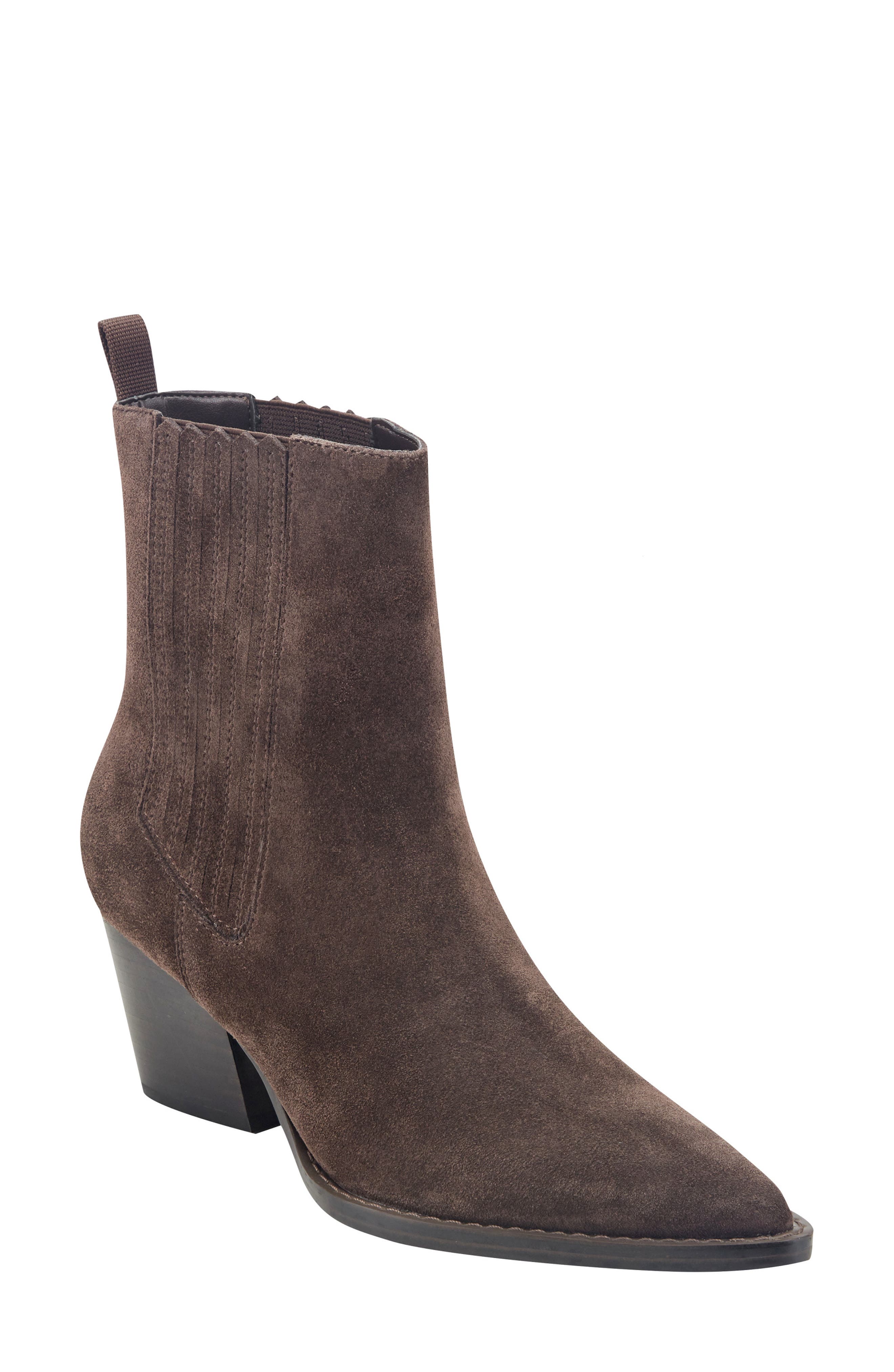 Zane Leather Chelsea Bootie, Main, color, DARK BROWN