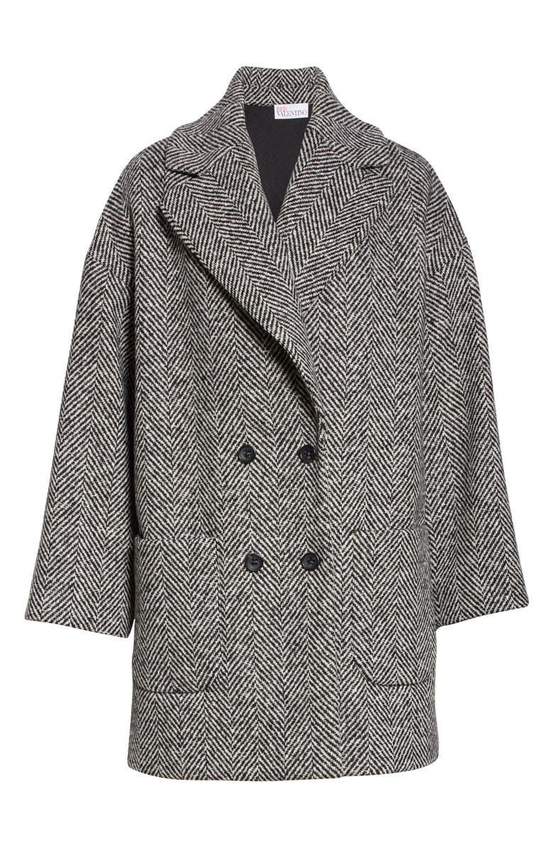 RED Valentino Oversize Double Breasted Herringbone Tweed Coat, Alternate, color, 