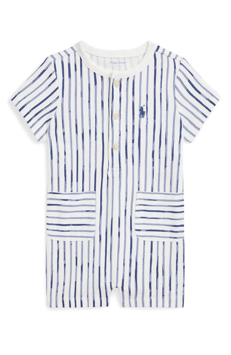 Ralph Lauren Stripe Cotton Jersey Henley Romper, Main, color, 