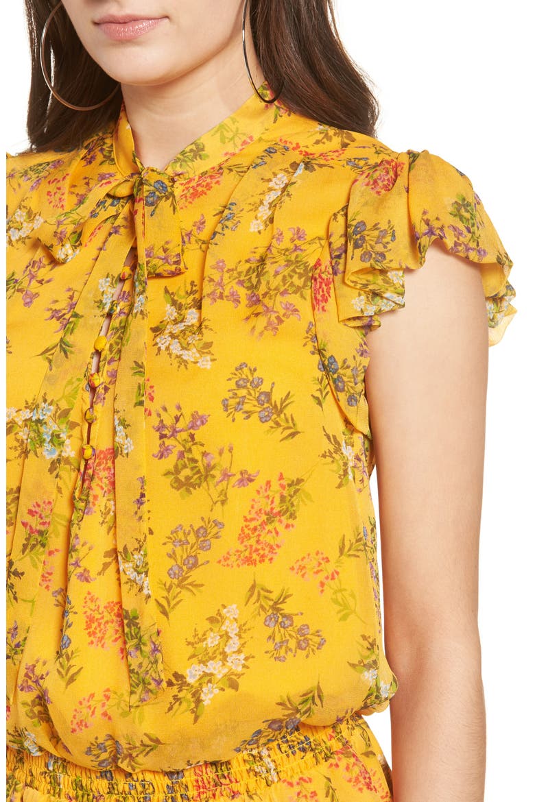 Poetic Garden Silk Dress, Alternate, color, MUSTARD