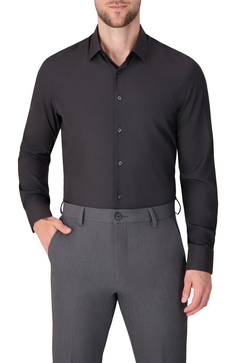 Report Collection Herringbone Print Slim Fit Stretch Dress Shirt, Main, color, Black