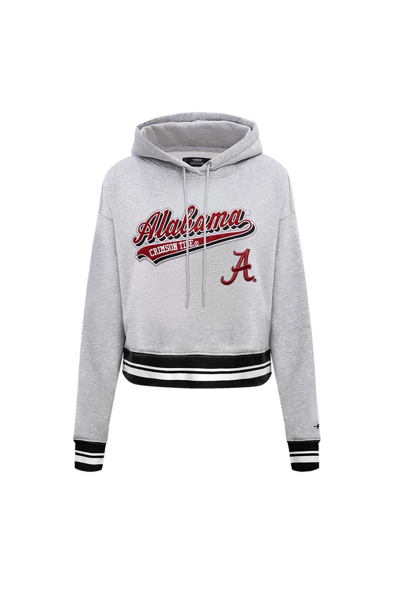 Women's Pro Standard Heather Gray Alabama Crimson Tide Script Tail Fleece Cropped Pullover Hoodie, Alternate, color, Heather Gray
