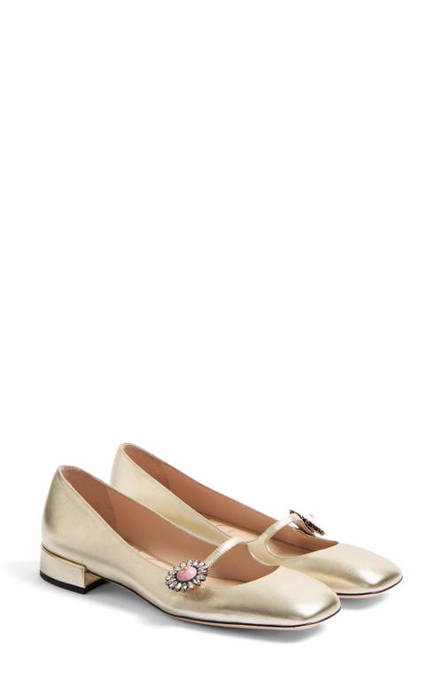 Valentino Mary Jane Metallic Leather Ballet Flats In Platinum