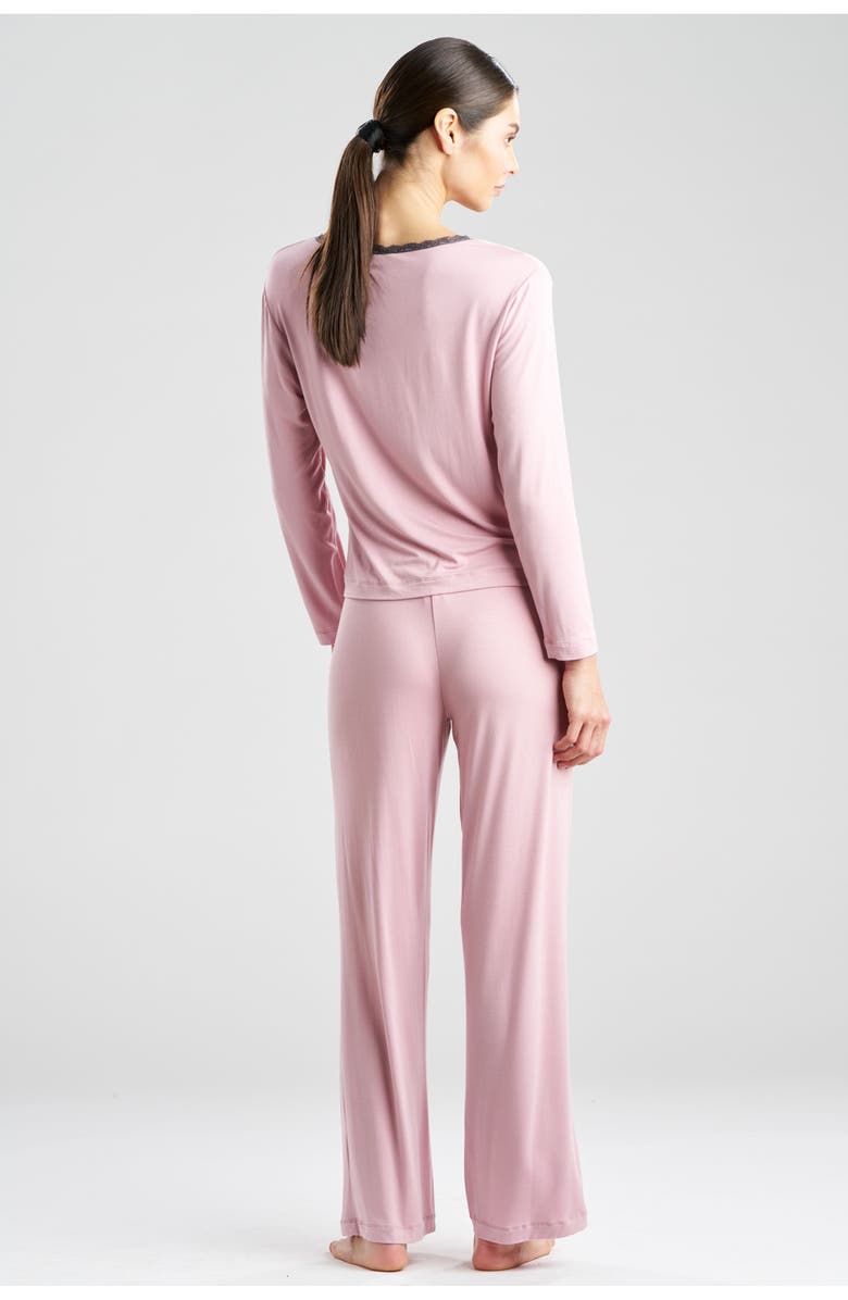 Natori Edit Iris Jersey Ease Long Sleeve PJ with Lace, Alternate, color, Rose Quartz