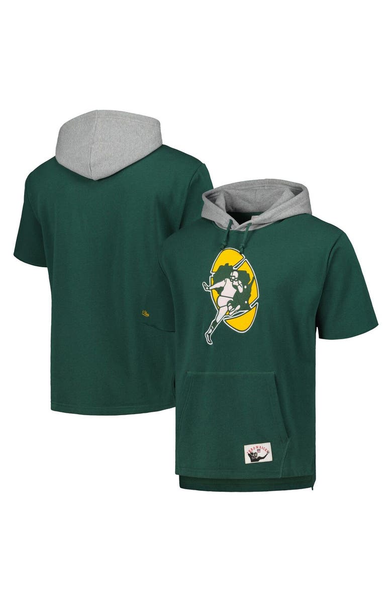 Mitchell & Ness Men's Mitchell & Ness Green Green Bay Packers Postgame Short Sleeve Hoodie, Main, color, Green