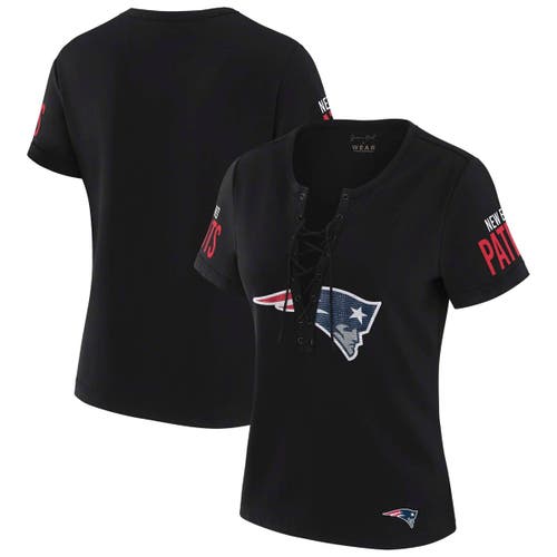 Wear By Erin Andrews X Gracie Hunt Black New England Patriots Draft Me Lace-up T-shirt