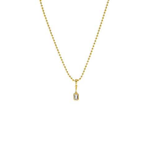 CZ Baguette Bezel Pendant Ball Chain Necklace