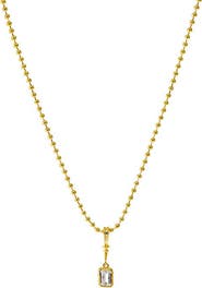 BY ADINA EDEN CZ Baguette Bezel Pendant Ball Chain Necklace