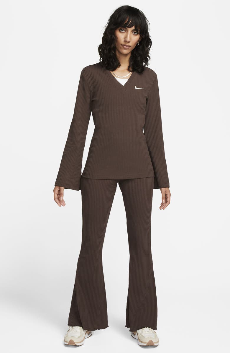 Nike Sportswear Rib Jersey Long Sleeve V-Neck Top, Alternate, color,