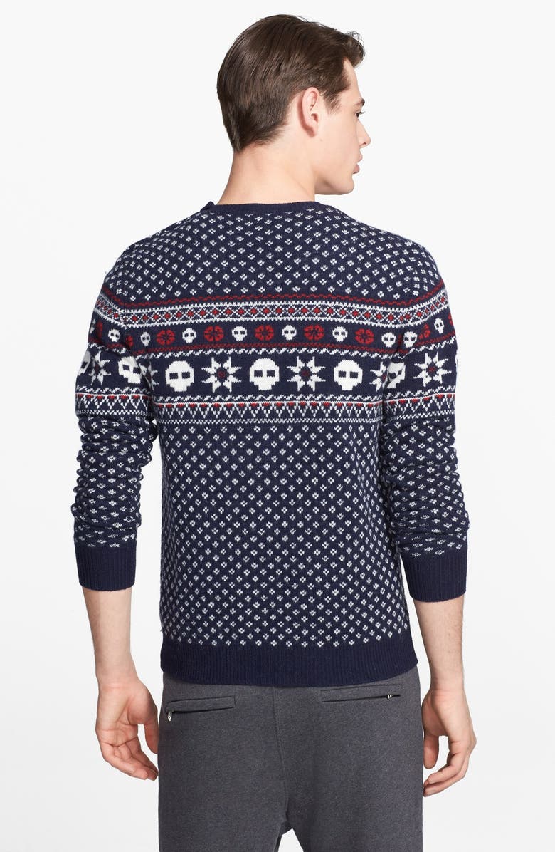 The Kooples SPORT Skull Jacquard Crewneck Sweater, Alternate, color,