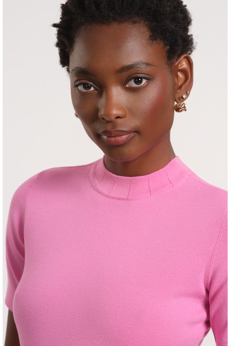Mock Neck Short Sleeve Sweater, Alternate, color, HOT PINK