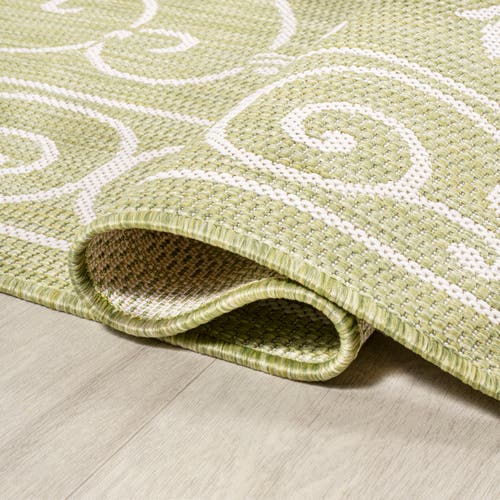 Jonathan Y Charleston Vintage Filigree Textured Weave Indoor/outdoor Round Area Rug In Green/cream