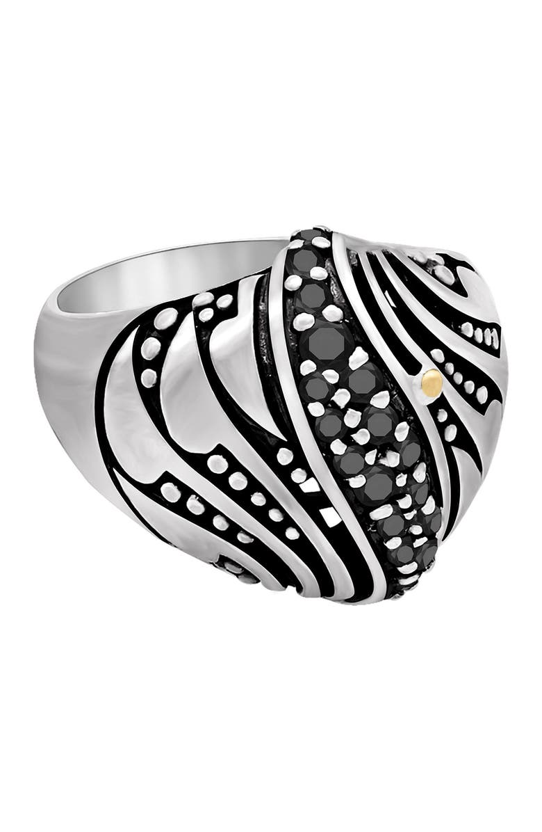 DEVATA Sterling Silver Bali Filigree Black Spinel Dome Ring, Main, color, 