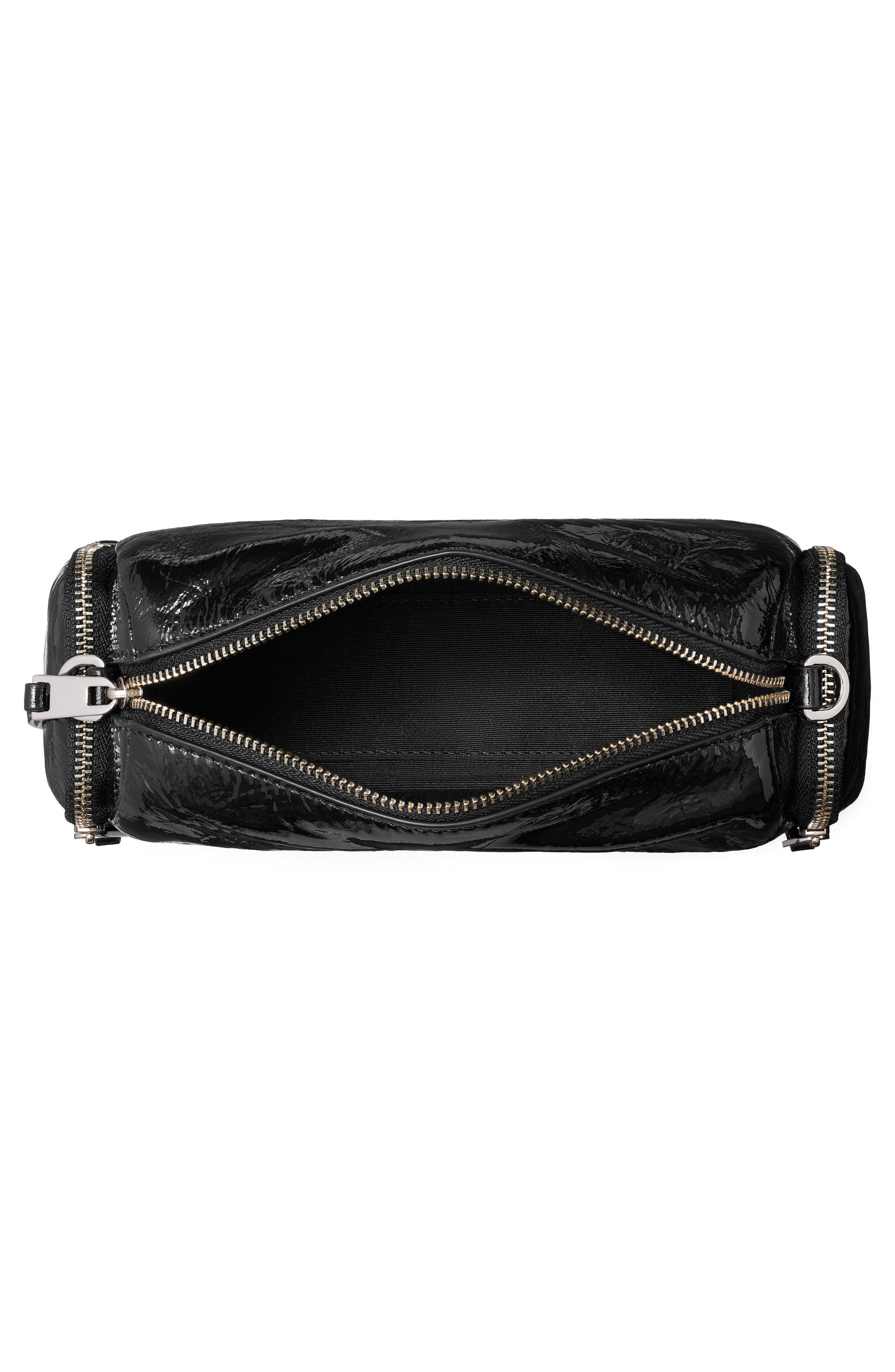 Tory Burch Perry Voyager Crinkled Patent Leather Crossbody Bag, Alternate, color, Black