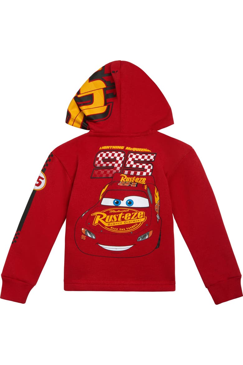 Cars Lightning McQueen Fleece Quarter-Zip Hooded Sweatshirt, Alternate, color, Bright Red McQueen