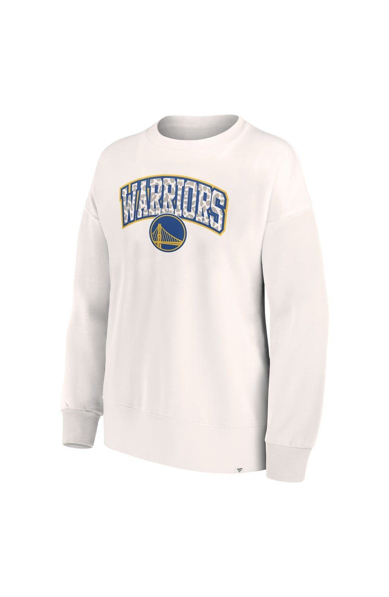 FANATICS Women's Fanatics Branded White Golden State Warriors Tonal Leopard Pullover Sweatshirt, Alternate, color, 