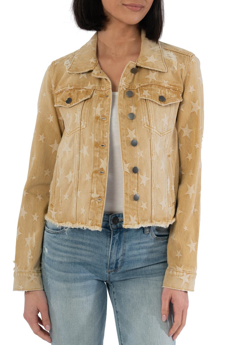 KUT from the Kloth Julia Star Print Cotton Denim Trucker Jacket, Main, color,