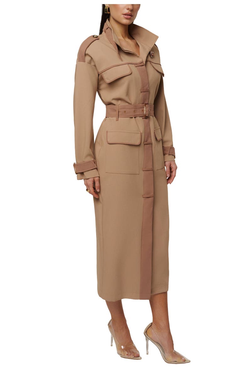 JLUXLABEL Icon Belted Midi Dress, Alternate, color, Beige