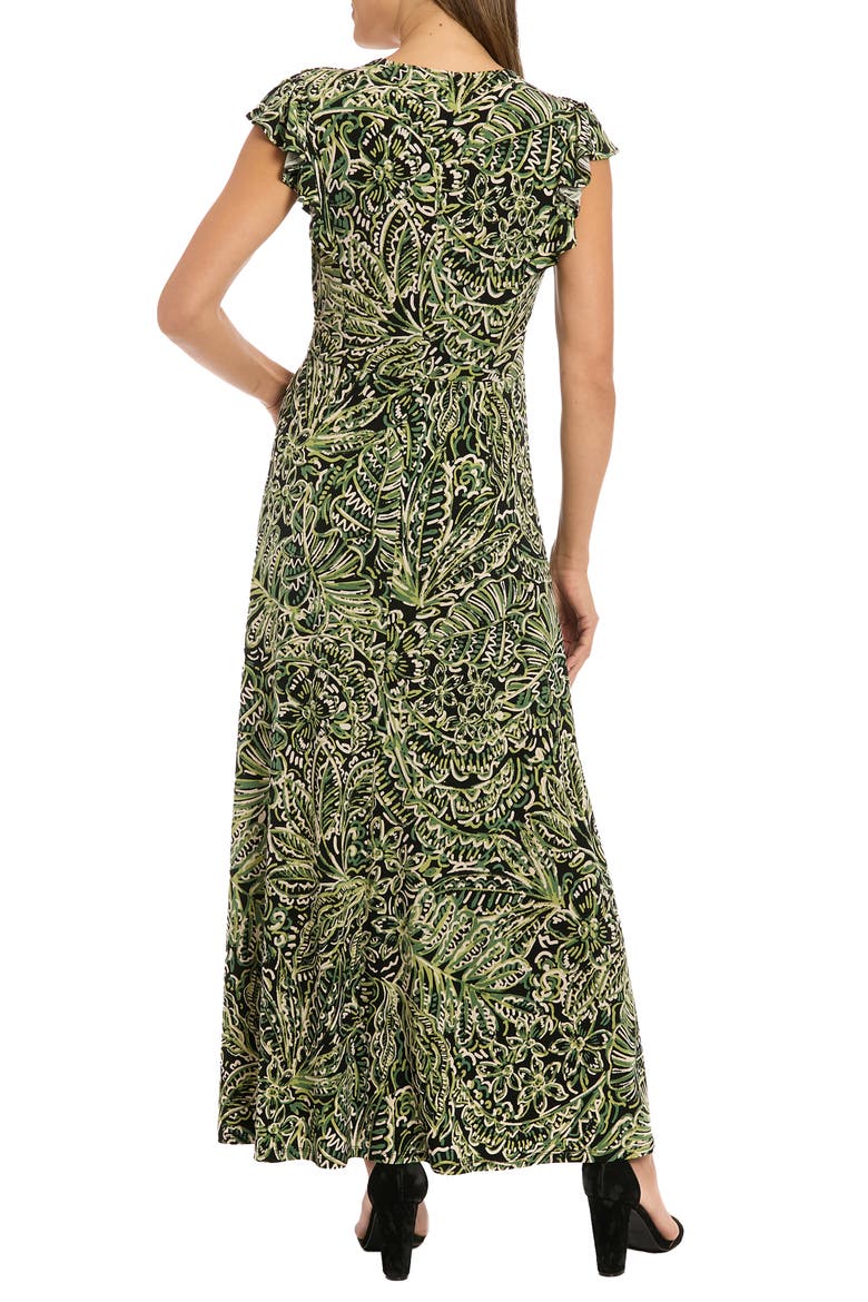 Flutter Sleeve Smocked A-Line Maxi Dress, Alternate, color, BLACK/ GREEN