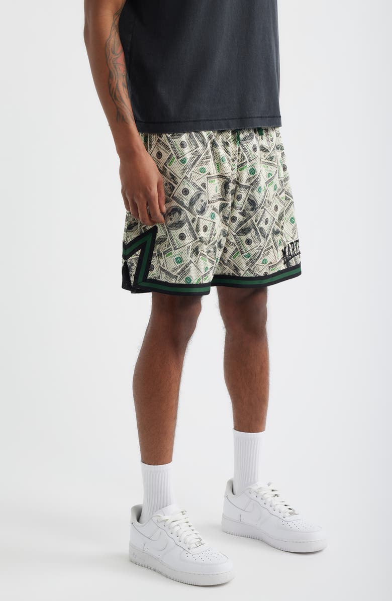 MARKET Money Arc Perforated Game Shorts, Alternate, color, Green Multi