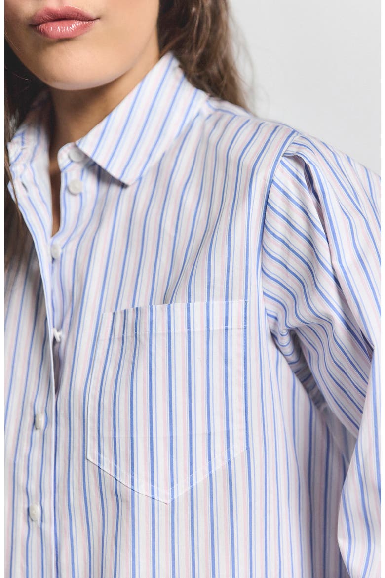 Estrella Stripe Crop Cotton Button-Up Shirt, Alternate, color, BLUE MULTI