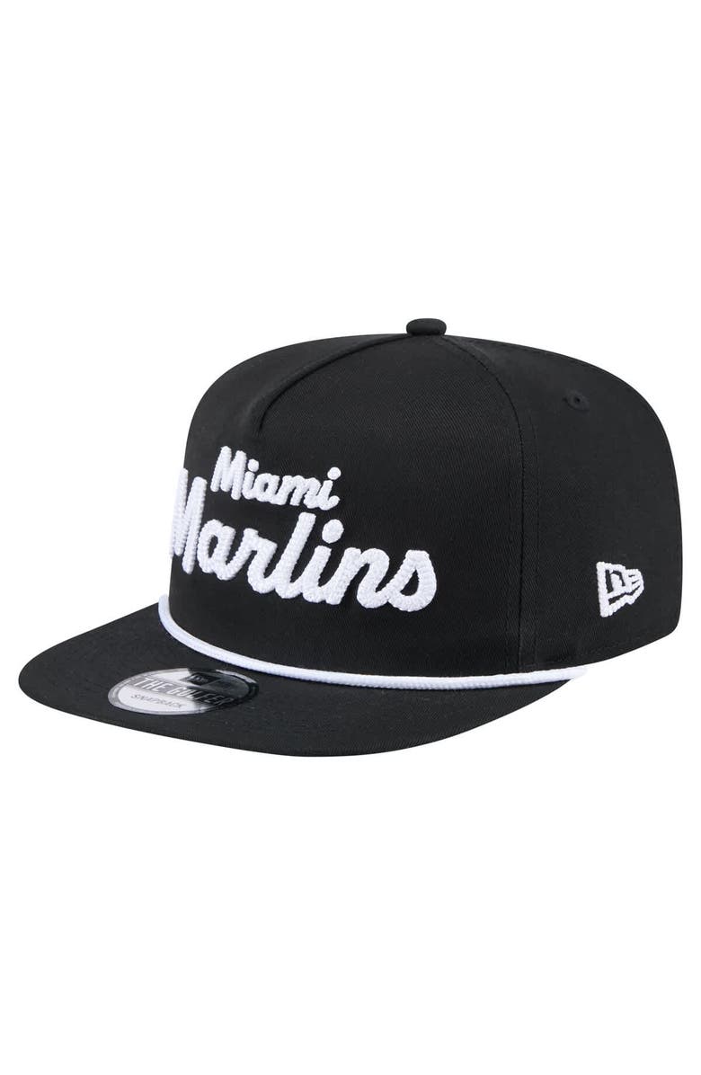 New Era Men's New Era Black Miami Marlins Team Text Golfer Snapback Hat, Alternate, color, 