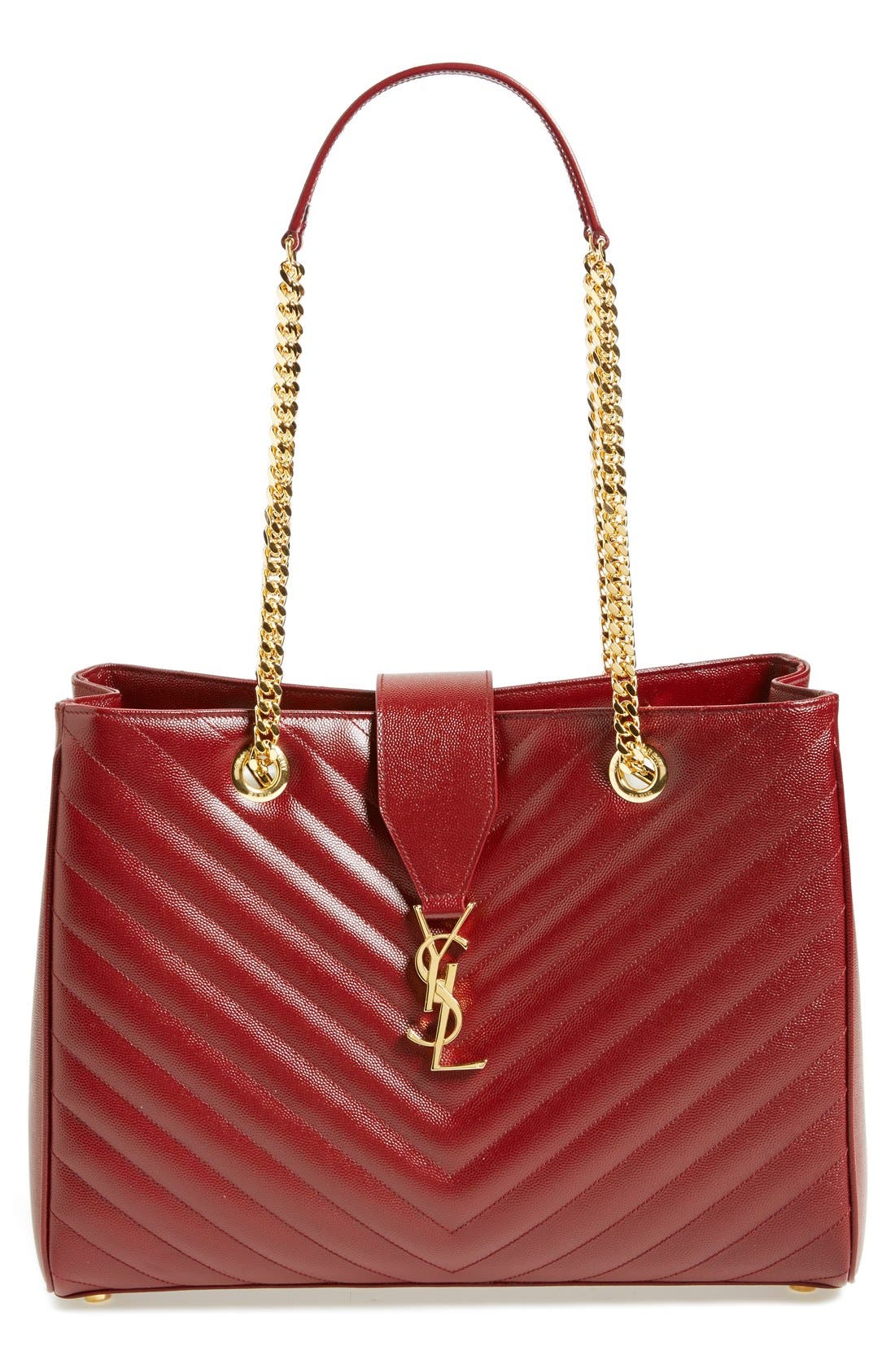 'Monogram' Grained Leather Shopper, Main, color, OXBLOOD